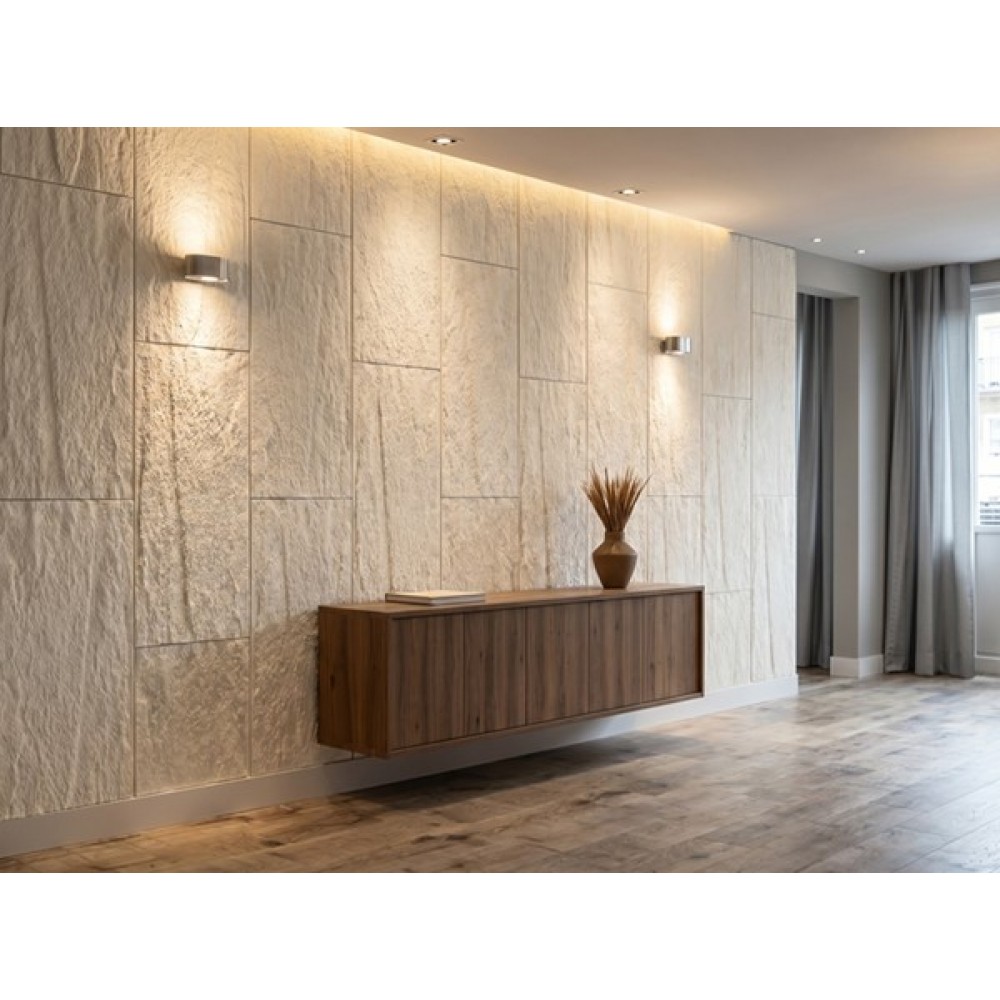 PANEL PU ΤΕΧΝΗΤΗΣ ΠΕΤΡΑΣ 301020 STONE SKIN 600/1200mm BEIGE WHITE NewPlan
