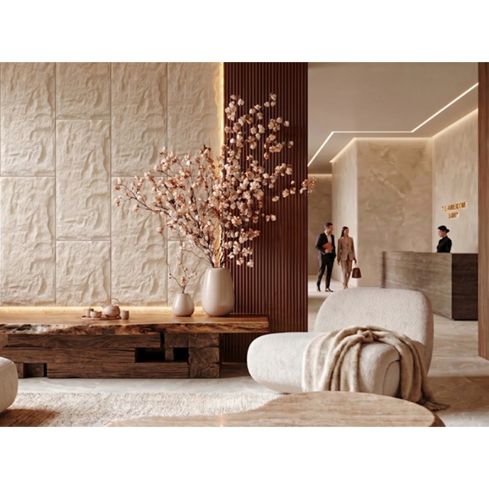 PANEL PU ΤΕΧΝΗΤΗΣ ΠΕΤΡΑΣ 305020 STONE SKIN 600/1200mm BEIGE WHITE NewPlan